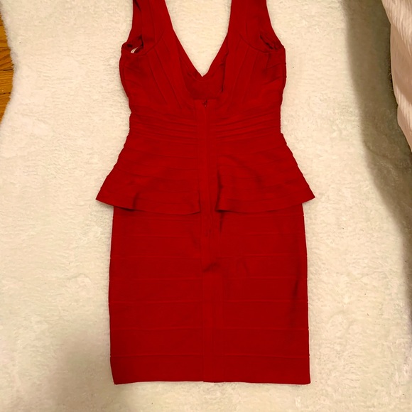 Herve Leger, Size Small, Red, Bandage Peplum Dress. No stains - Picture 3 of 6